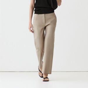 MASSIMO DUTTI HIGH RISE STRAIGHT LEG LINEN BLEND PANTS Beige 6